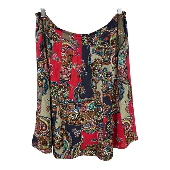 CHICO’S Flared Skirt Silk Paisley Boho Artsy Knee Length Colorful women's size 3 - Picture 2 of 7